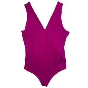Abercrombie & Fitch Soft AF Pink Fuchsia V-Neck Sleeveless Bodysuit Women Size L